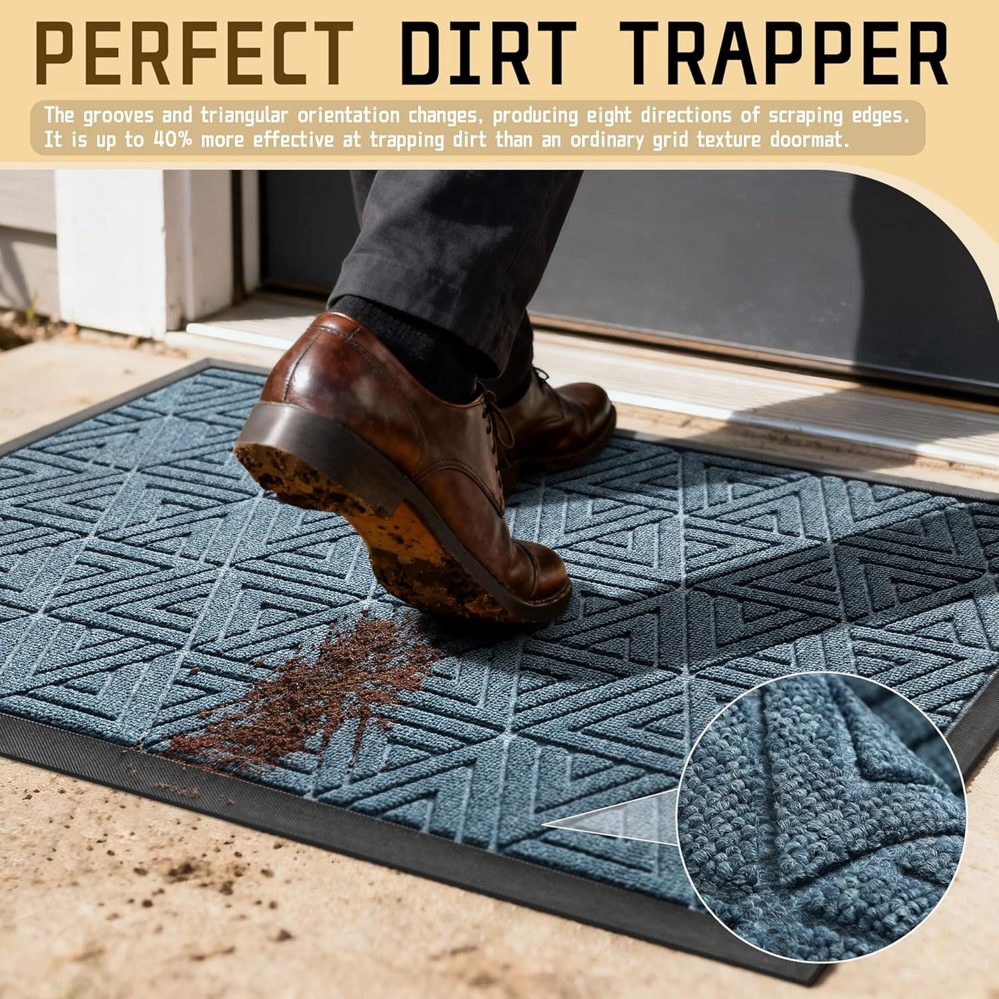 Yimobra Large Door Mat 47x24, All-Weather Waterproof Non-Slip Welcome Matt Outdoor, Heavy Duty Non Slip Doormat for Entryway for Patio and Garage Indoor, Easy Clean, Mix Blue