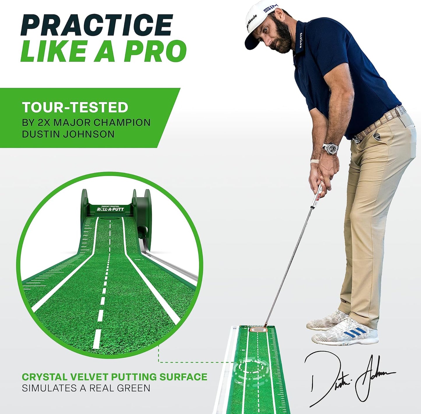 Perfect Practice Golf Putting Mat - Portable Putting Green, Indoor & Outdoor Practice, with Ball Return - Golf Training Aid for Home, Office, Backyard - Golfing Gifts for Men
