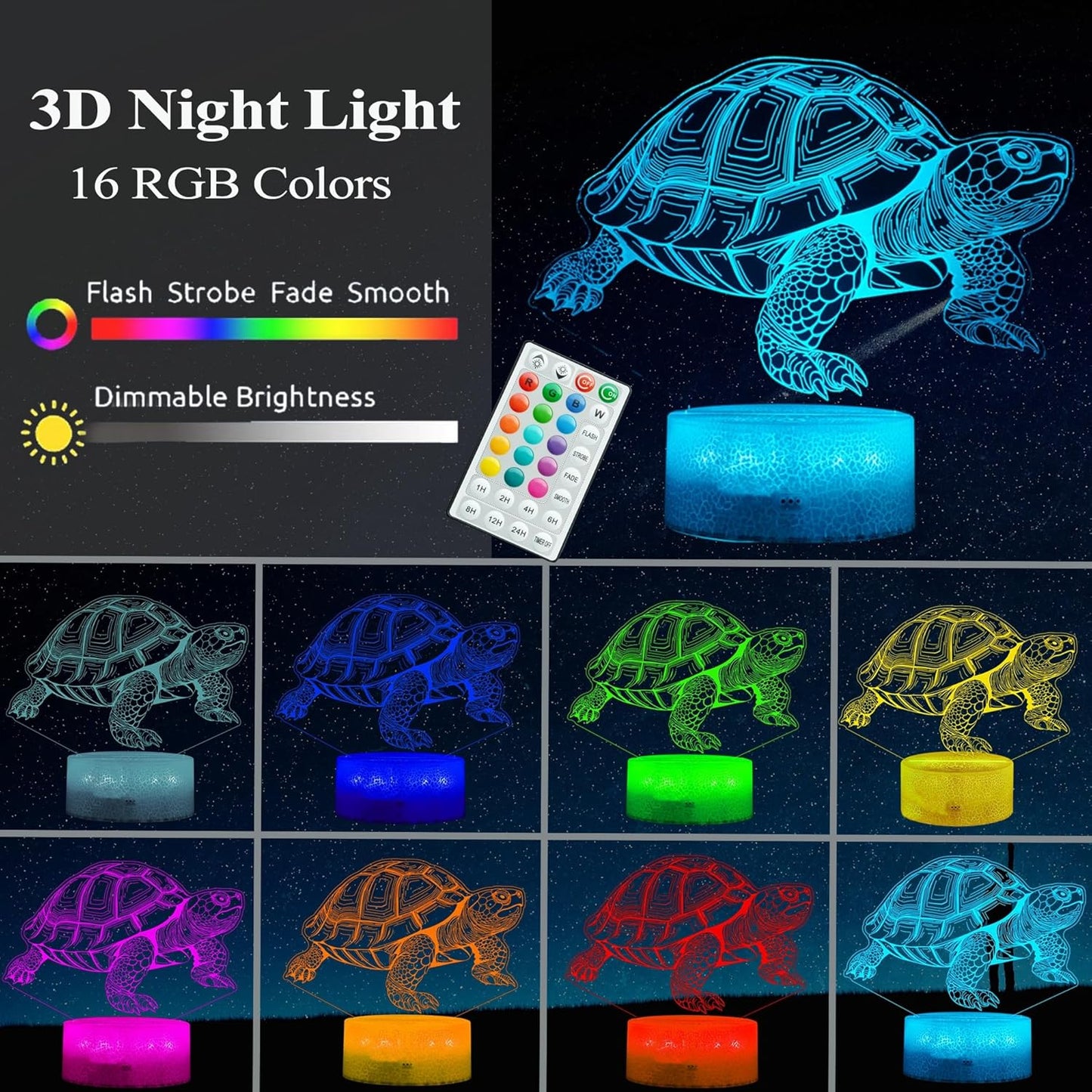 Tortoise Gifts for Men, Turtle Night Light with Remote Control, 16 Colors Changing, Timer, RGB Flashing Mode and Dimmable, Tortoise Gifts Stuff for Men Christmas Decor