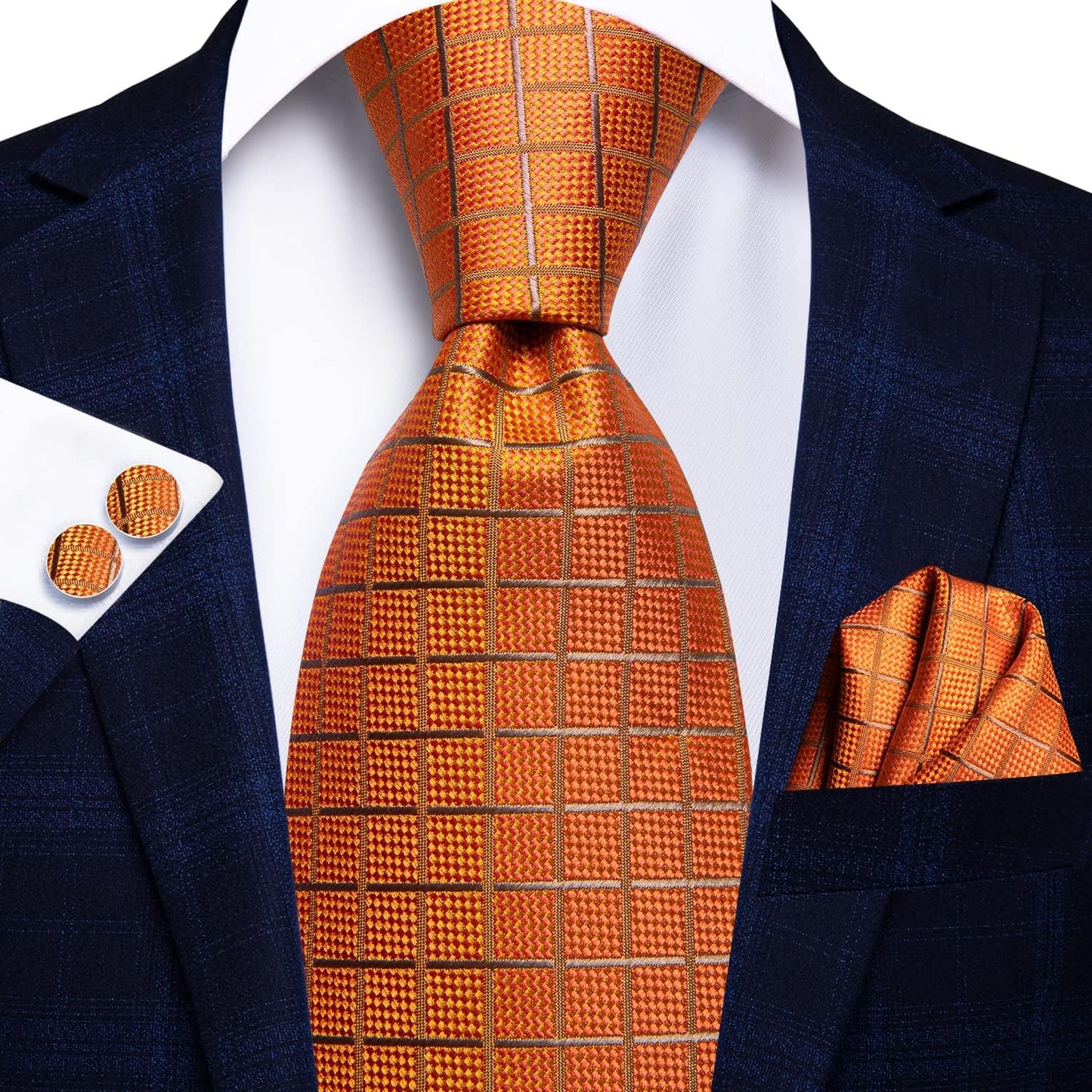 Hi-Tie Men 63inches Tie Set Extra Long Necktie Paisley Tie Pocket Suqare Cufflinks Big and Tall Men Tie