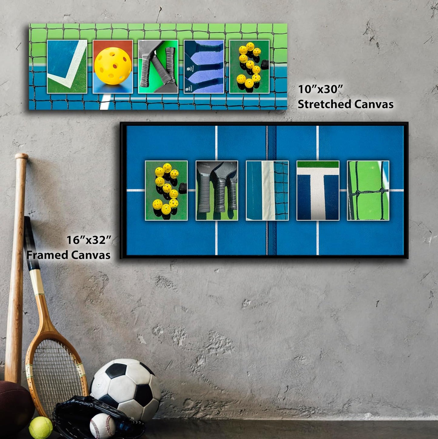 Personal-Prints PICKLEBALL Personalized Name Art Print | Customized Gift for the Pickleball Player, Duo or as a Trophy |Unique and Custom Photo Canvas Wall Art Décor (10"x30" Stretched Canvas)