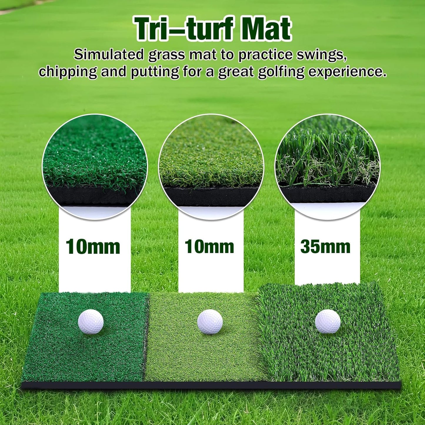 MoKo Golf Net with Practice Mat, 10 x 7 ft Golf Hitting Net for Outdoor Indoor Backyard Driving Chipping Swing Training, All-in-One Multi-Target Training Aid Practice Nets with Tri-Turf Mat