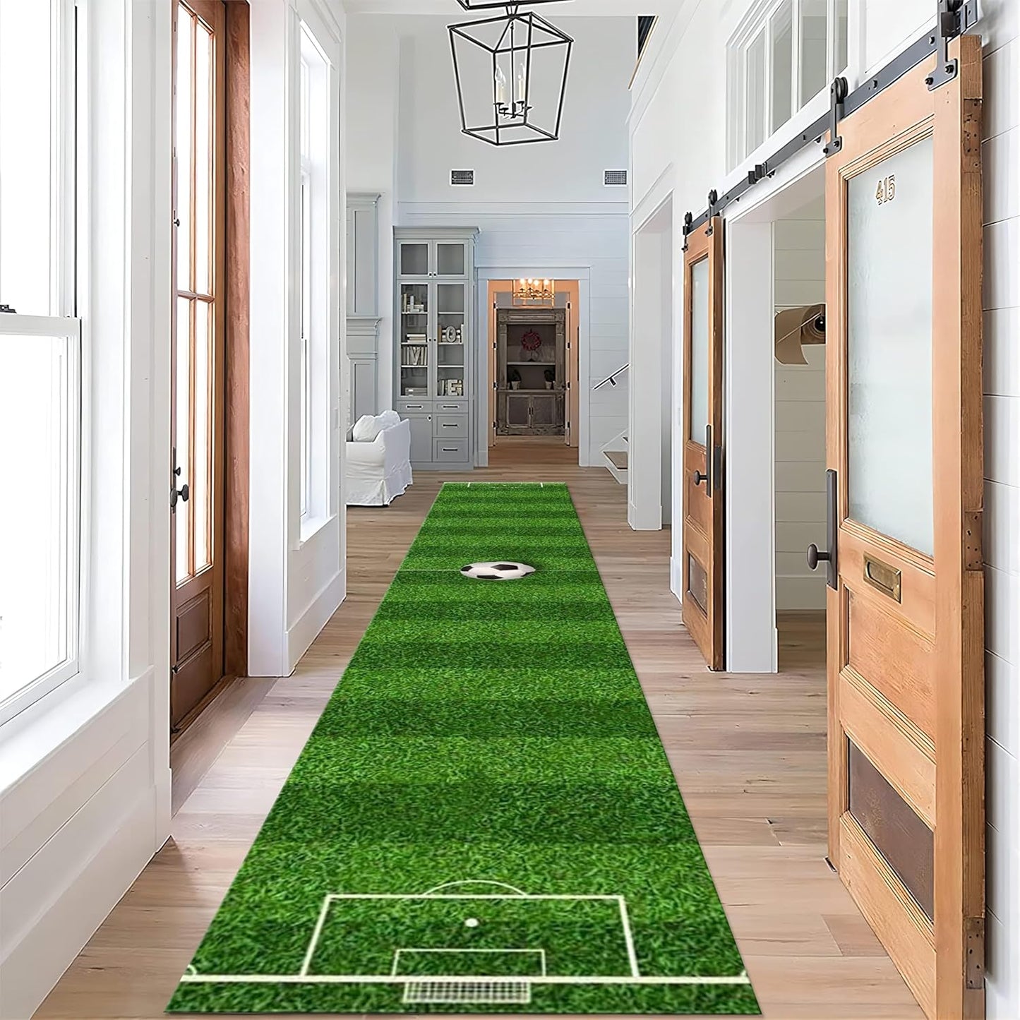 Football Game Area Rug for Living Room, 2x10ft, Soccer Sports Entryway Mat, Washable Durable High Traffic Rug, with Non Slip Backing Absorbent Carpets for Entryway Living Room