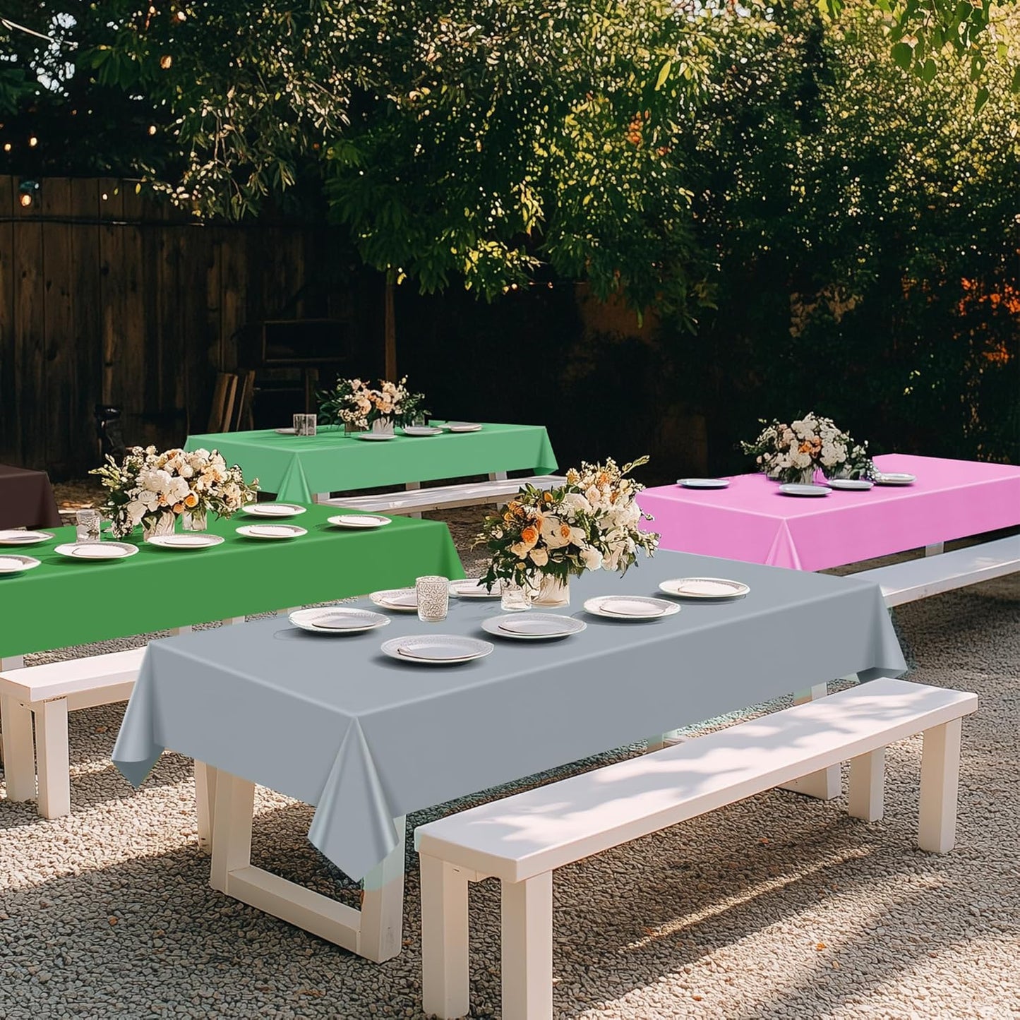 6 Pieces Mine Pink Series Rectangle Tablecloth, 54x72" Solid Color Waterproof & Spillproof Disposable Plastic Table Cover, Durable Party Tablecloth for Dining, Buffet, Picnic, Outdoor Events