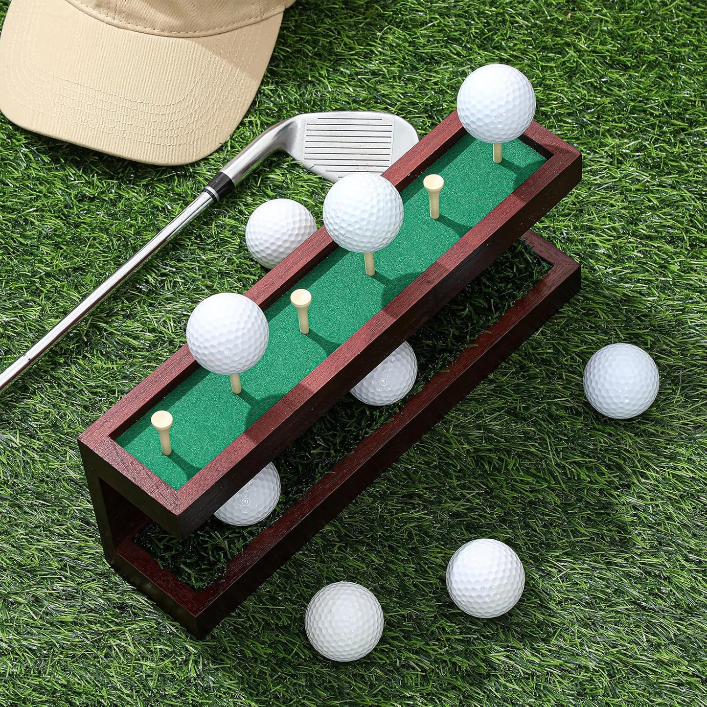 Menkxi Rustic Wood Golf Ball Holder 12.5 x 3 Inch Wall Mounted Vintage Display Stand Floating Shelf with Golf Tees for Christmas Storage Party Decor Supplies