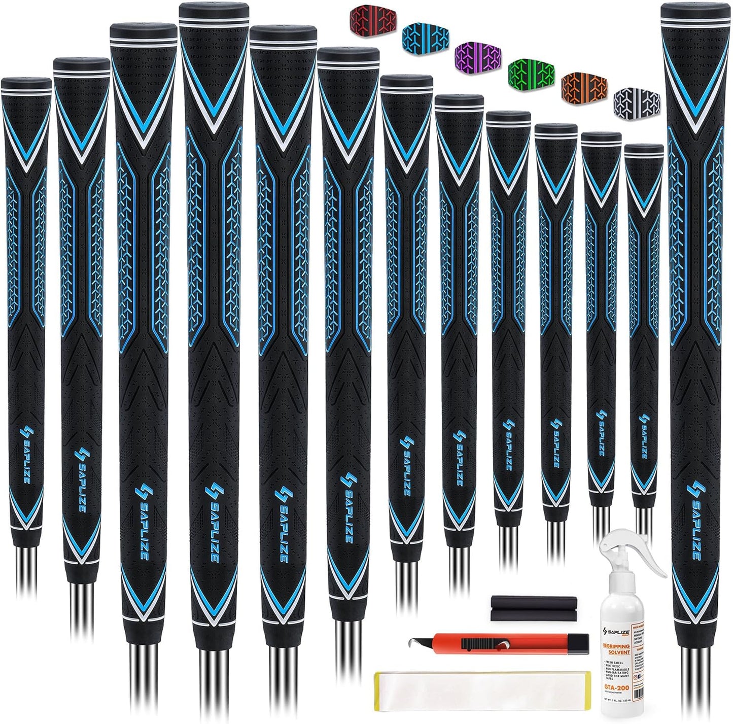 SAPLIZE High-performance Rubber Golf Grips 13 Pack, High Shock Absorption, Non-slip, Choose from 13 Grips with 15 Tapes or Full Regripping Kit, Std/Mid/Jumbo, CC10 Series