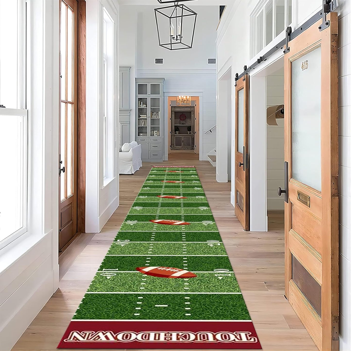Rugby Runner Carpet, 2.6x10ft, American Football Touchdown Indoor Rugs, Machine Washable Durable High Traffic Rug, with Non Slip Backing Absorbent Carpets for Entryway Living Room