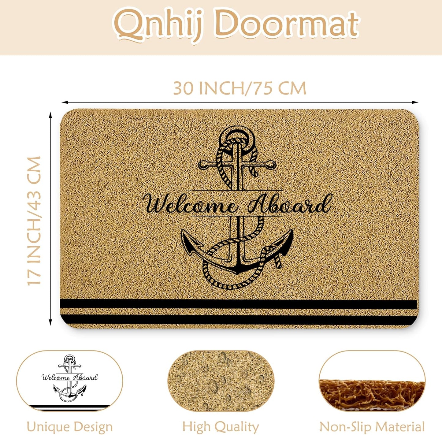 Boat Mat, Boat Decor Door Mats, Welcome Aboard Doormat, Boat Gifts Door Mat Outside Entrance, Anchor Rug, Nautical Rug, Anchor Decor, 17x30 Inches
