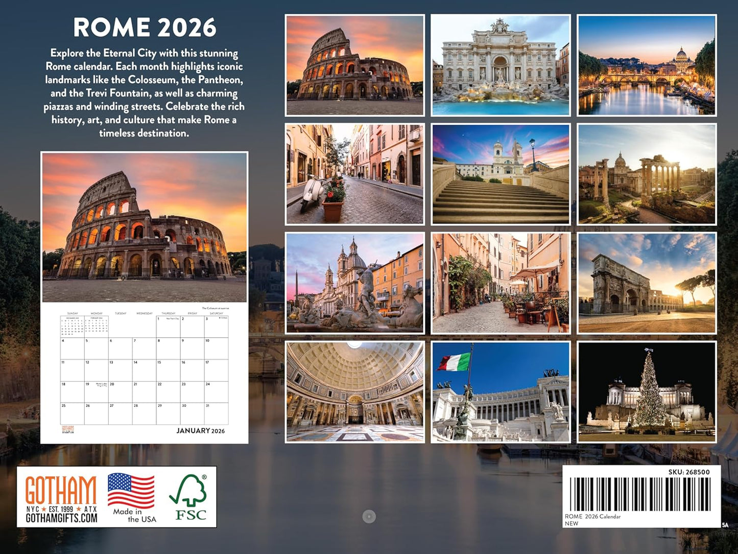 Rome Calendar 2026 Monthly Wall Calender 12 Month | American Made In The USA