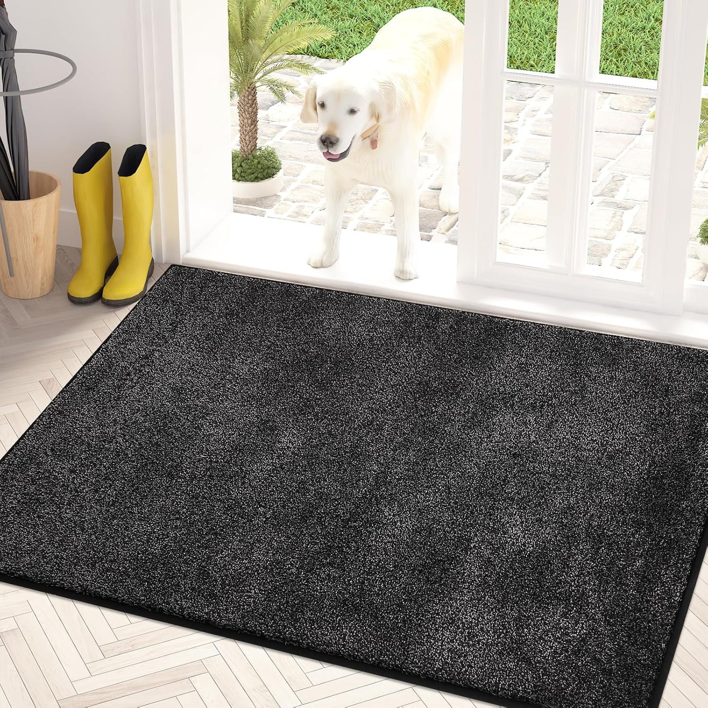 PURRUGS Dirt Trapping Door Mat 31.5" x 47", Non-Slip Machine Washable Entry Rug, Shoe Scraper, Dog Doormat, Super Absorbent Welcome Mat for Front & Back Door, Muddy Shoes & Paws, Charcoal