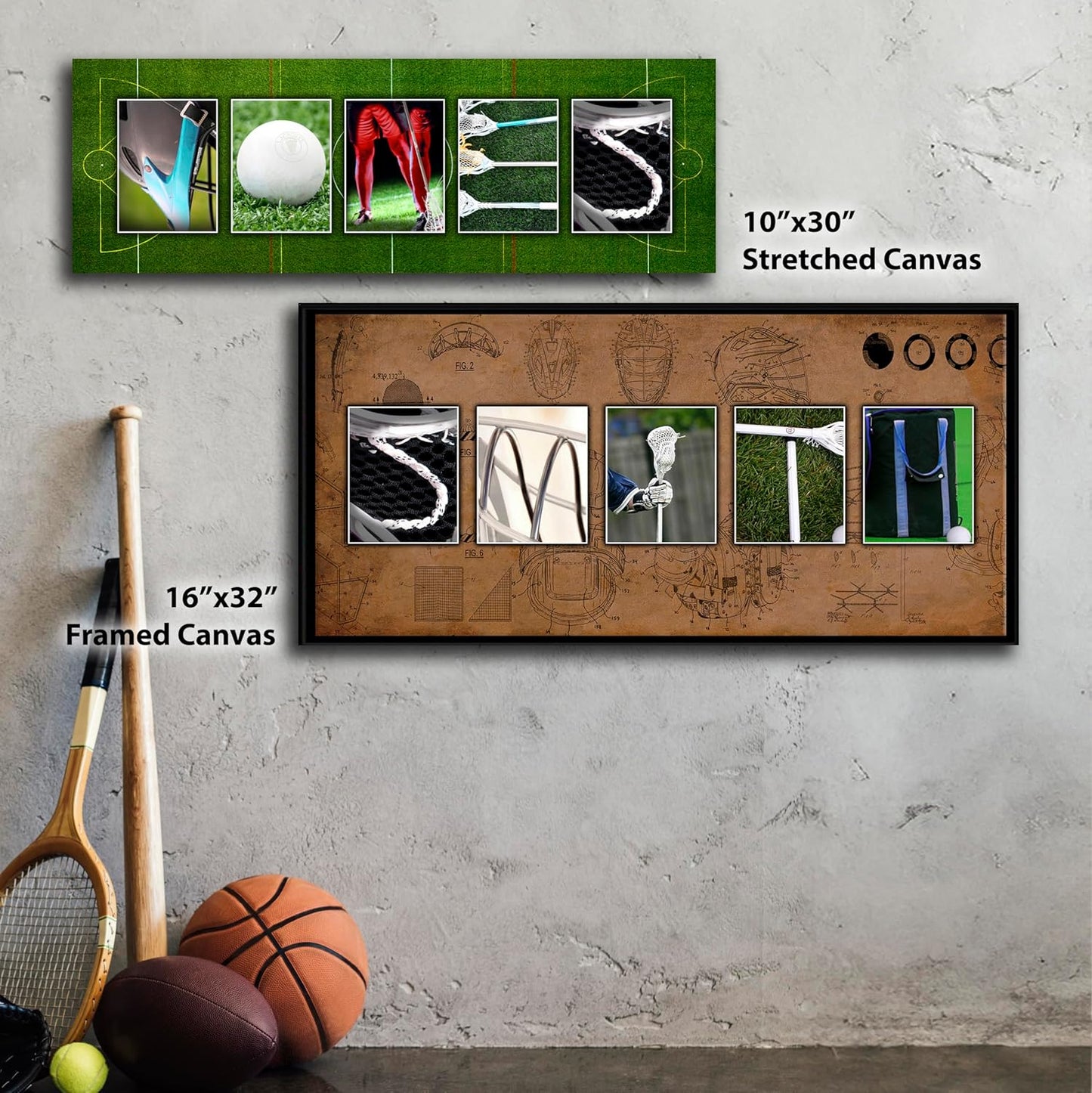Personal-Prints LACROSSE Personalized Name Art Gift | Customized for the Lacrosse Player, Coach, Team or Fan | Unique Lacrosse Photo Canvas Wall Art Décor (6" x18” Stretched Canvas)