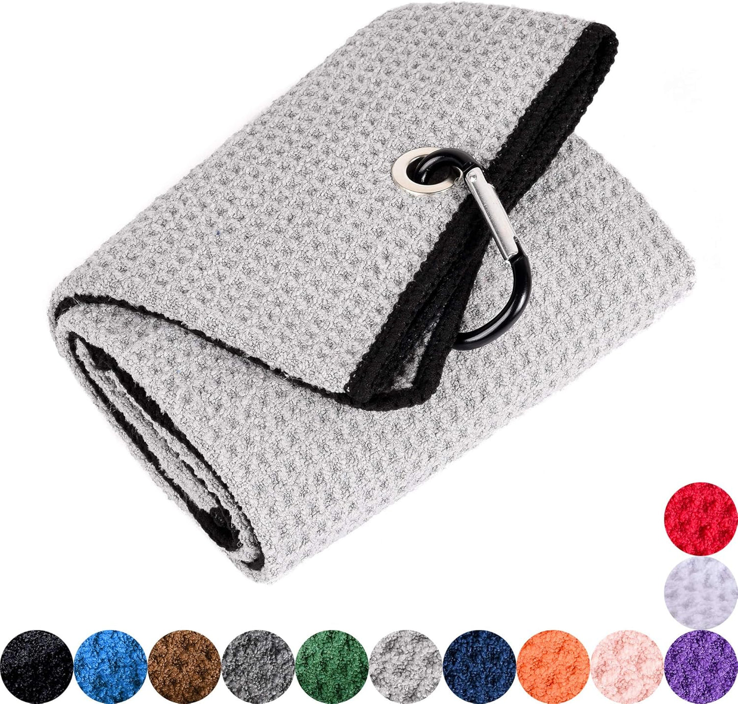 Mile High Life Microfiber Waffle Pattern Golf Towel | Club Groove Cleaner Brush | Foldable Divot Tool with Magnetic Ball Marker (Gray Towel/Brush/Curve Divot)