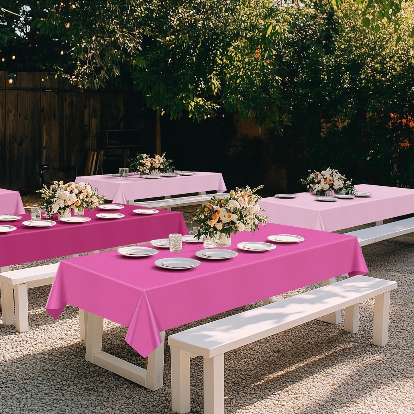 4 Pieces Pink Series Rectangle Tablecloth, 54x72 Solid Color Waterproof & Spillproof Disposable Plastic Table Cover, Durable Party Tablecloth for Dining, Buffet, Picnic, Outdoor Events