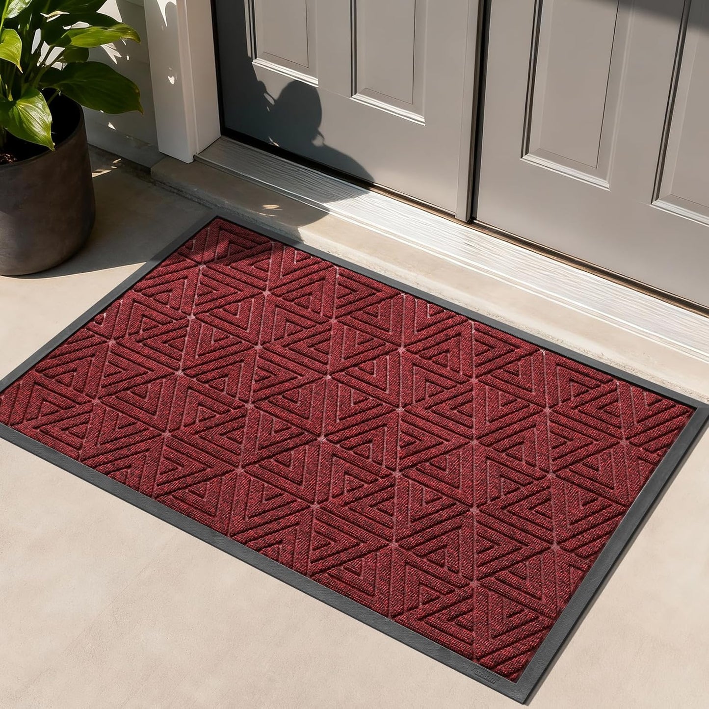 Yimobra Large Door Mat 47x32, All-Weather Waterproof Non-Slip Welcome Matt Outdoor, Heavy Duty Non Slip Doormat for Entryway for Patio and Garage Indoor, Easy Clean, Black Red