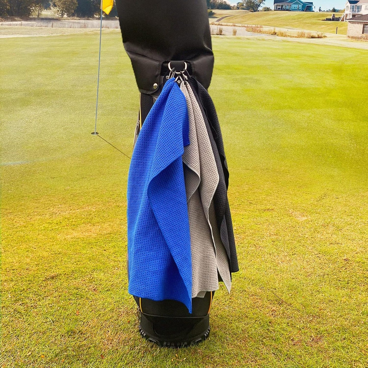 Golf Towel Set - 3 Microfiber Waffle Pattern Golf Towels & Club Brush & Divot Repair Tool, Accessories for Men & Women