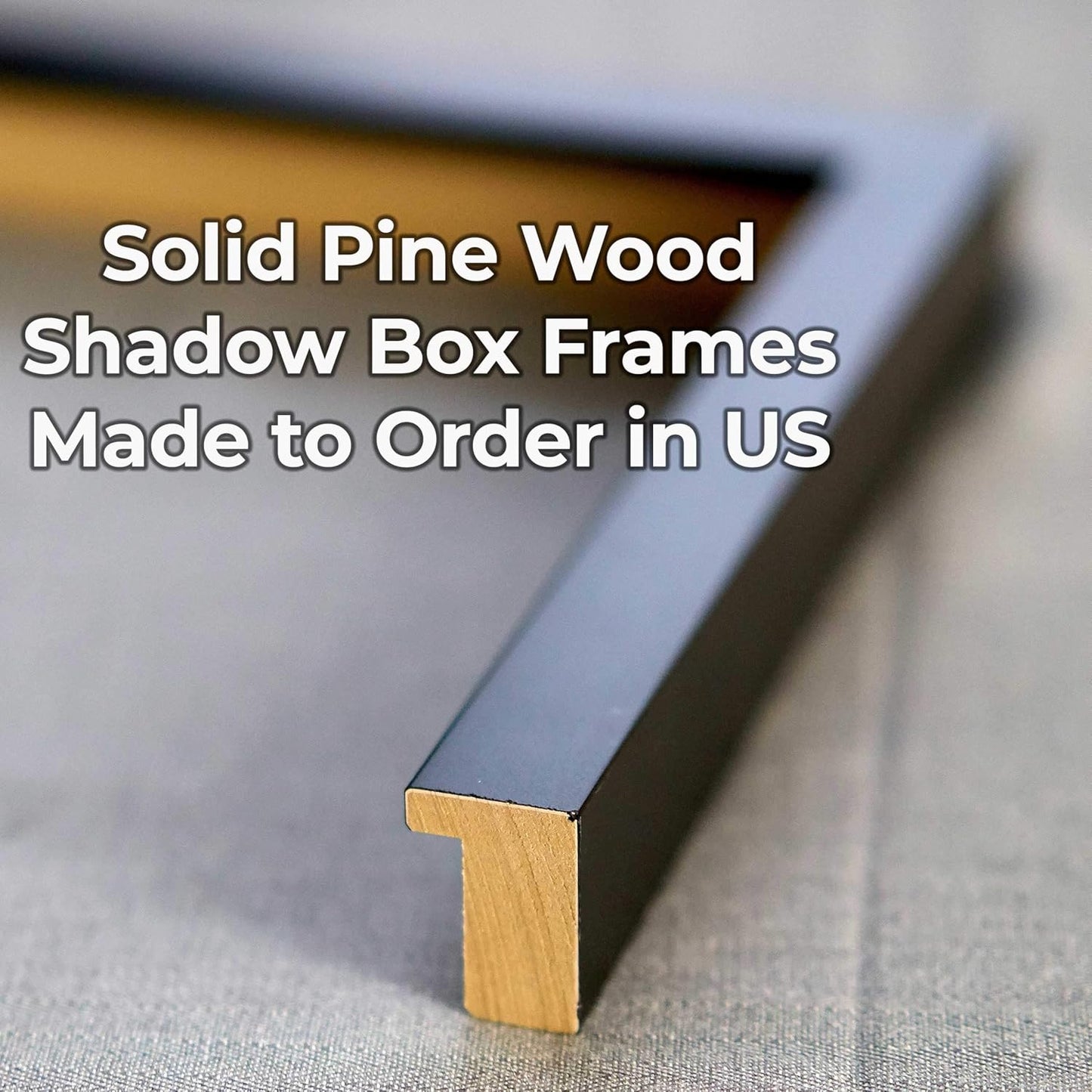 16x22 Shadow Box Black Solid Wood Display Frame with White Acid-Free Backing UV Acrylic & Hanging Hardware - with 3/4" Usable Depth