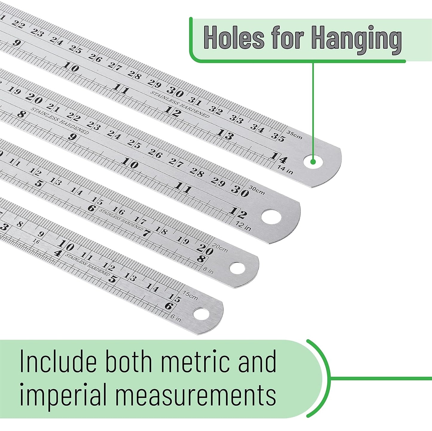 Mr. Pen Stainless Steel Ruler Set, 6-16", "Metric Metal Ruler, Long and Small Sizes, Straight Edge