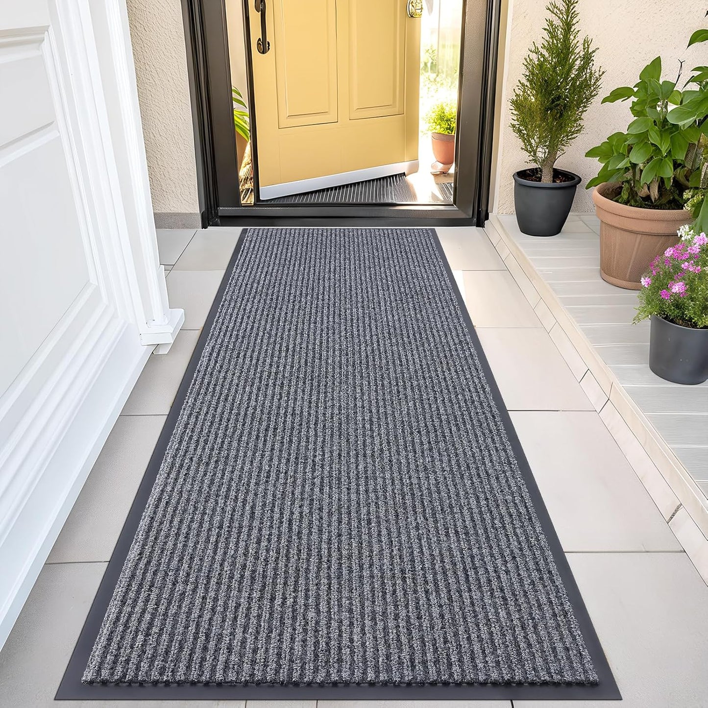 OLANLY Front Door Mat Indoor Outdoor Entrance, Waterproof Heavy Duty Doormat, Fade Resistant, Low Profile, Easy Clean Patio Porch Welcome Floor Mats for Entry, 47x23, Grey