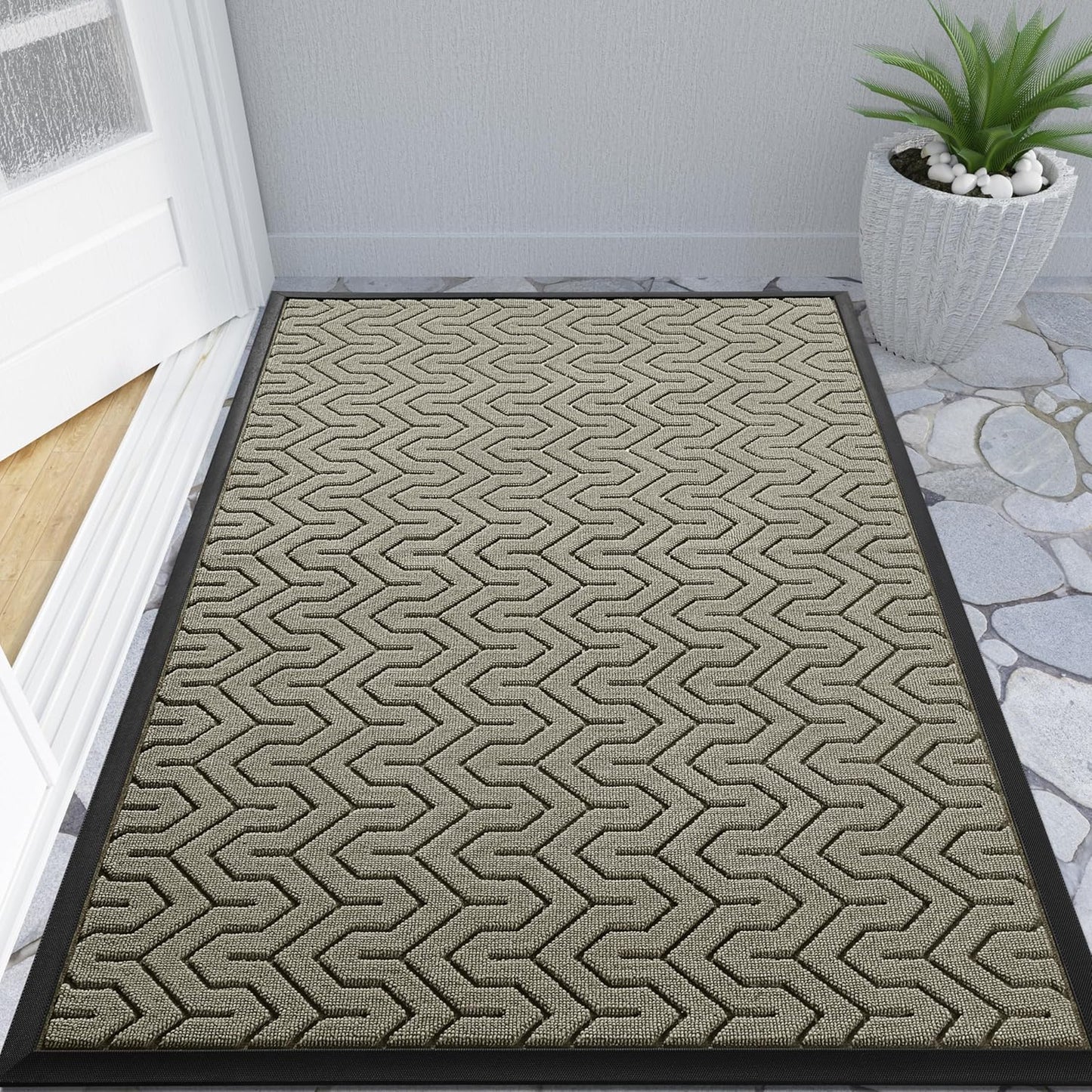 Yimobra Large Door Mat Outside Entrance 47x32, Waterproof Heavy Duty Outdoor Mats for Front Door, Non Slip Rubber Entry Mat for Garage Patio Indoor, Easy Clean, Beige