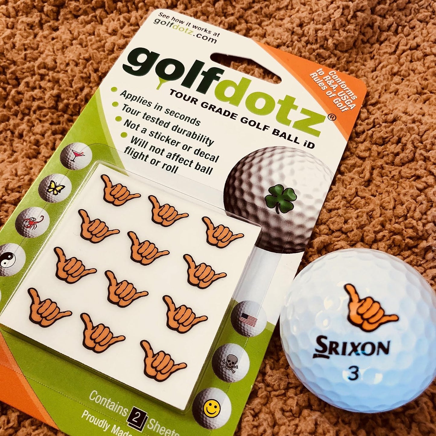 Golfdotz - USGA Rule Conforming Golf Ball Markers, Golf Ball Stickers for Marking Balls, No More Smearing from Stamps, Gifts for Golfers, Dads, and Retirees, (Tropical Collection; 18-32 Count)