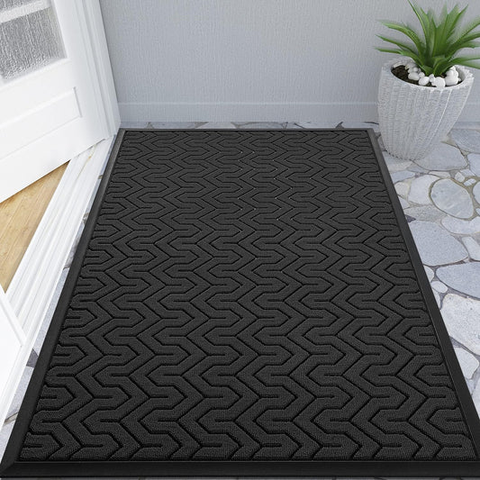Yimobra Large Door Mat Outside Entrance 47x32, Waterproof Heavy Duty Outdoor Mats for Front Door, Non Slip Rubber Entry Mat for Garage Patio Indoor, Easy Clean, Black