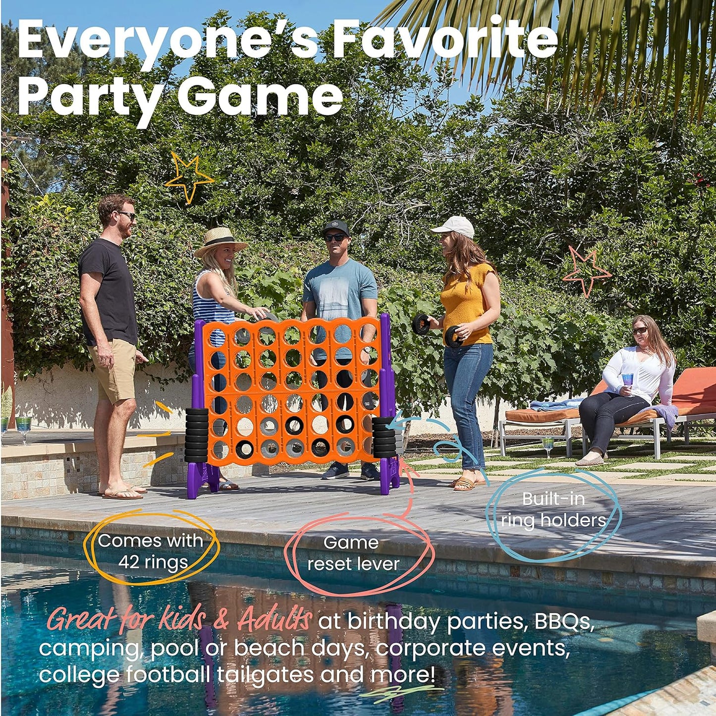 ECR4Kids Jumbo 4-To-Score, Giant Game, Orange, Purple