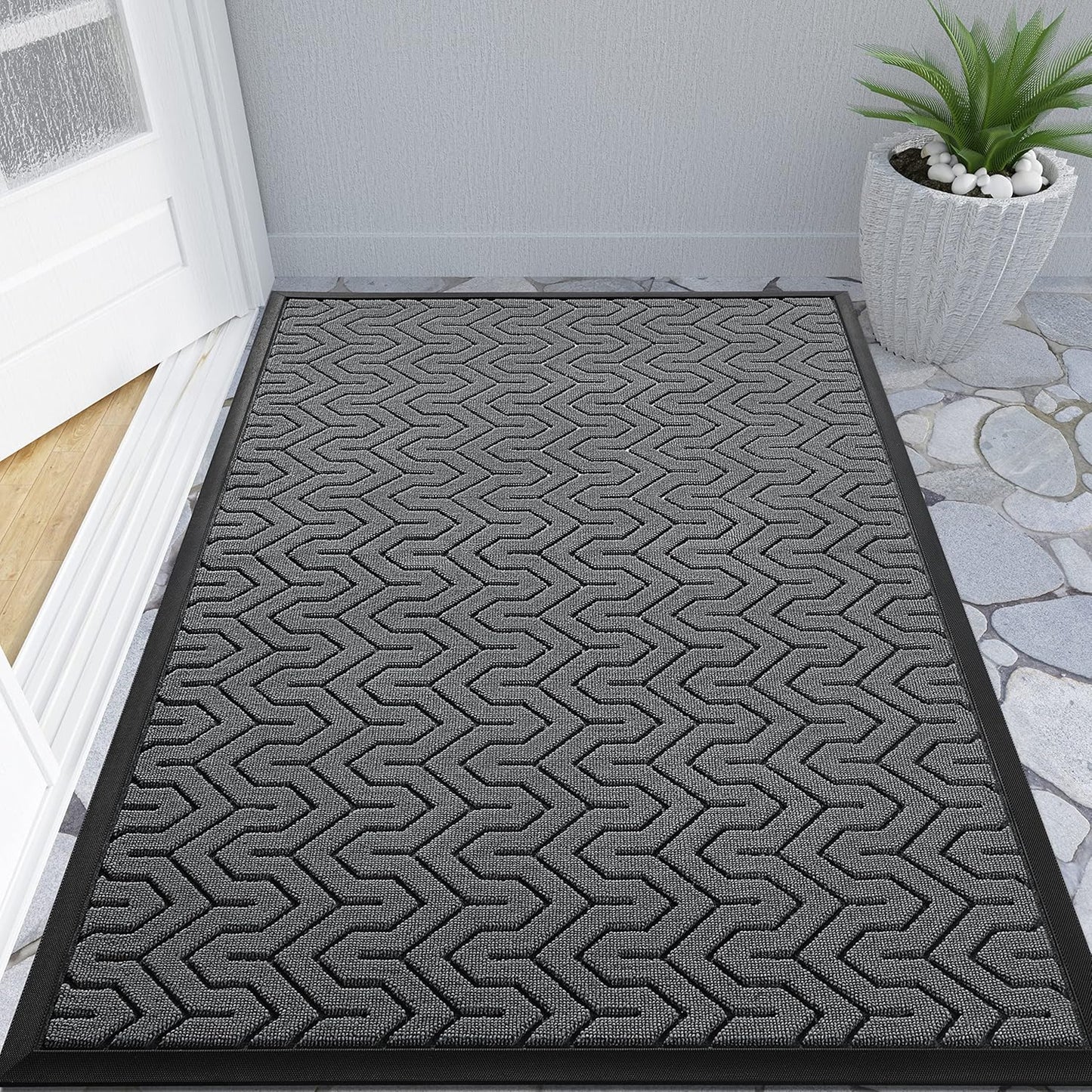 Yimobra Large Door Mat Outside Entrance 47x32, Waterproof Heavy Duty Outdoor Mats for Front Door, Non Slip Rubber Entry Mat for Garage Patio Indoor, Easy Clean, Grey