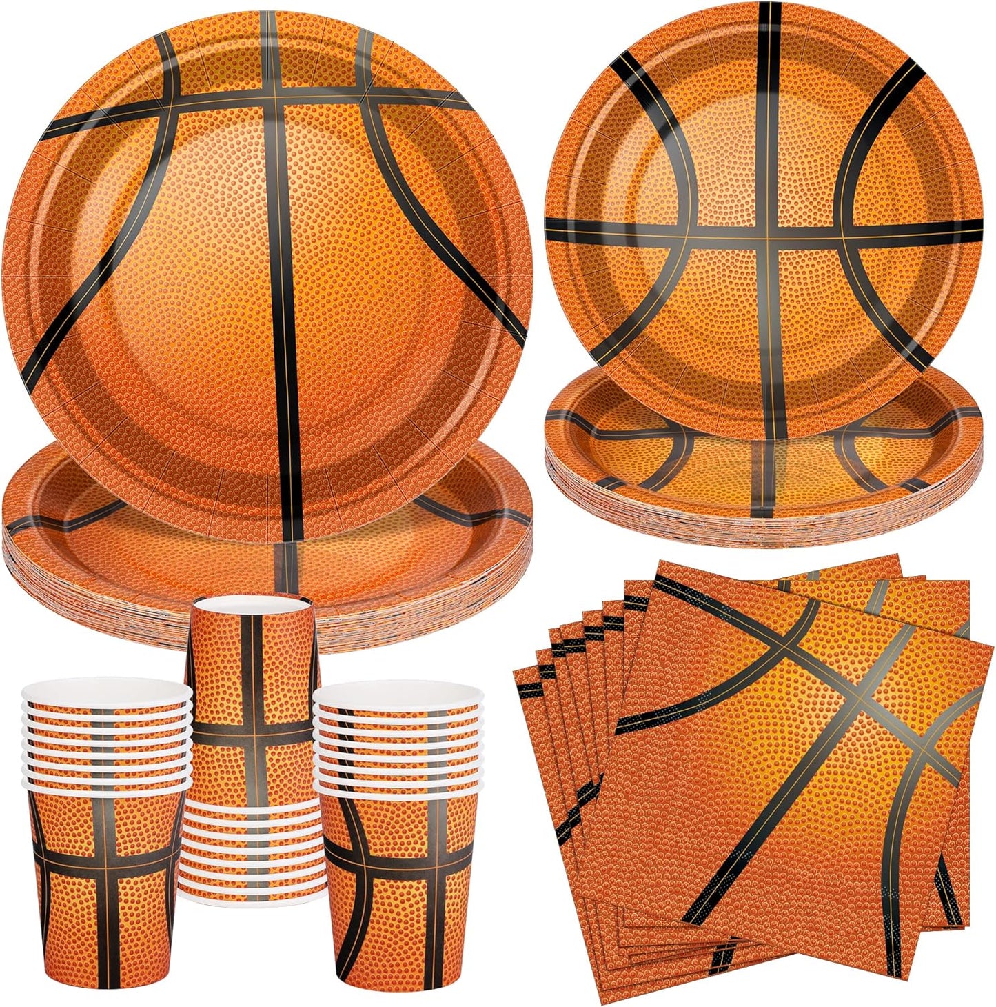 durony 96 Pieces Basketball Party Supplies Birthday Party Tableware Including Paper Plates, Cups, Napkins for Basketball Birthday Party, Serves 24 Guests