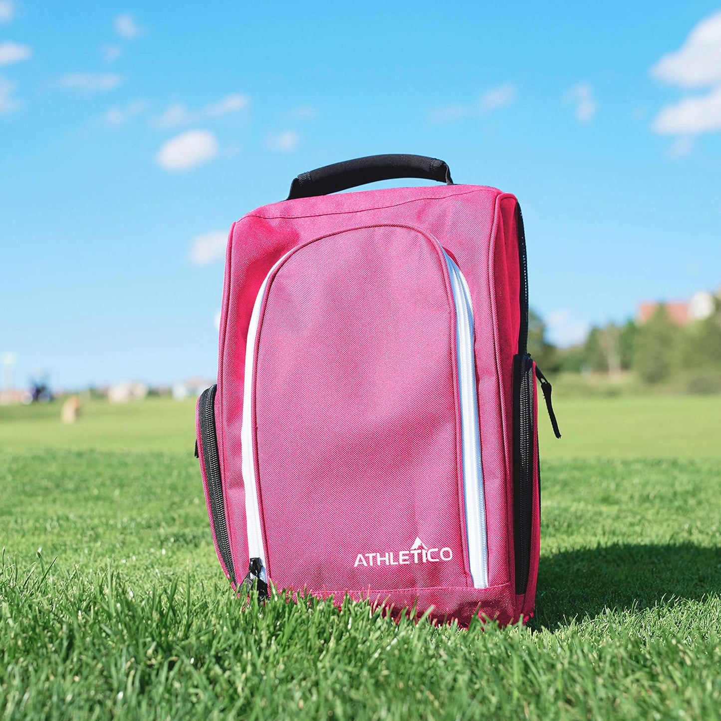 Athletico Golf Shoe Bag - Zippered Shoe Carrier Bags With Ventilation & Outside Pocket for Socks, Tees, etc. (Pink)